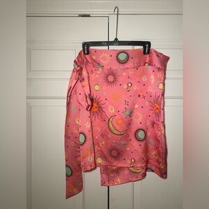 Like New Never Fully Dressed Peachy Pink Constellation Wrap Mini Skirt size XL